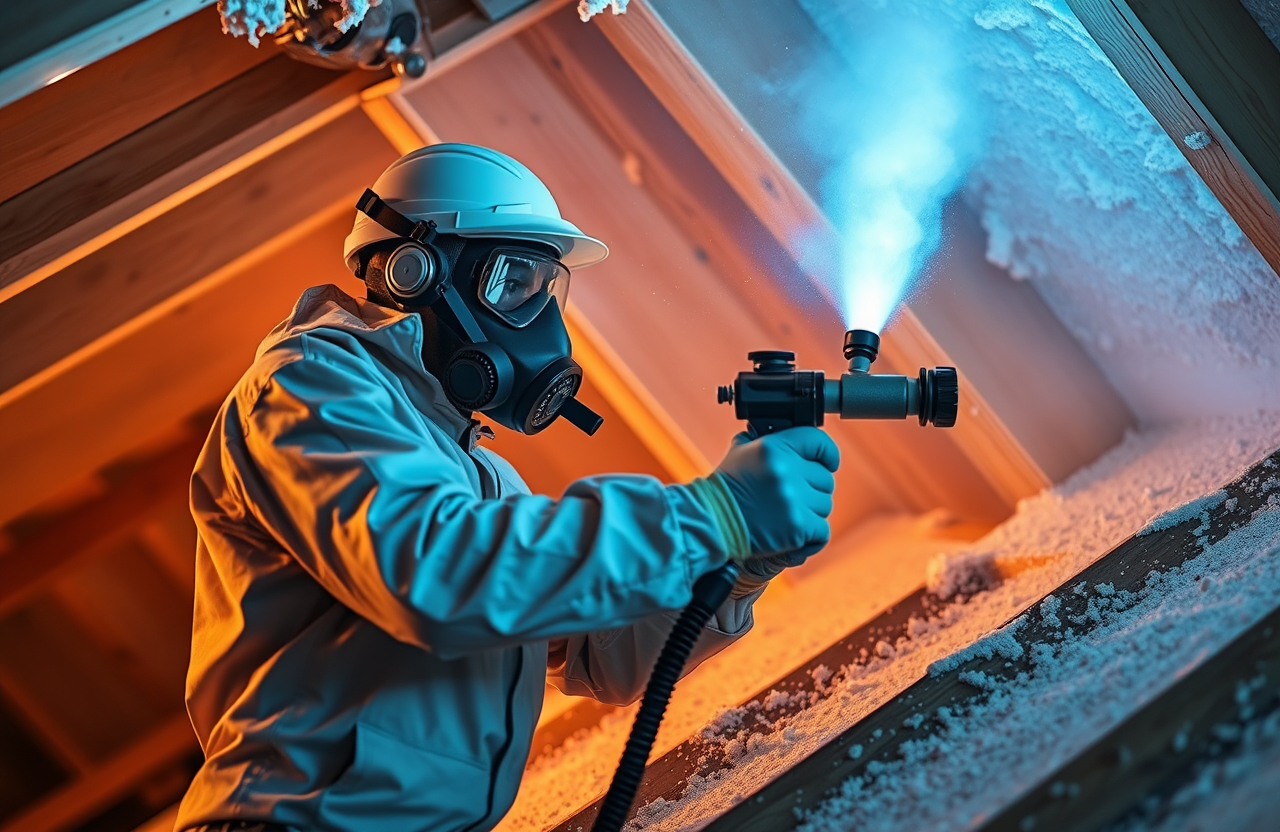 Spray foam contractor applying foam insulation — broker comparing insurance rates